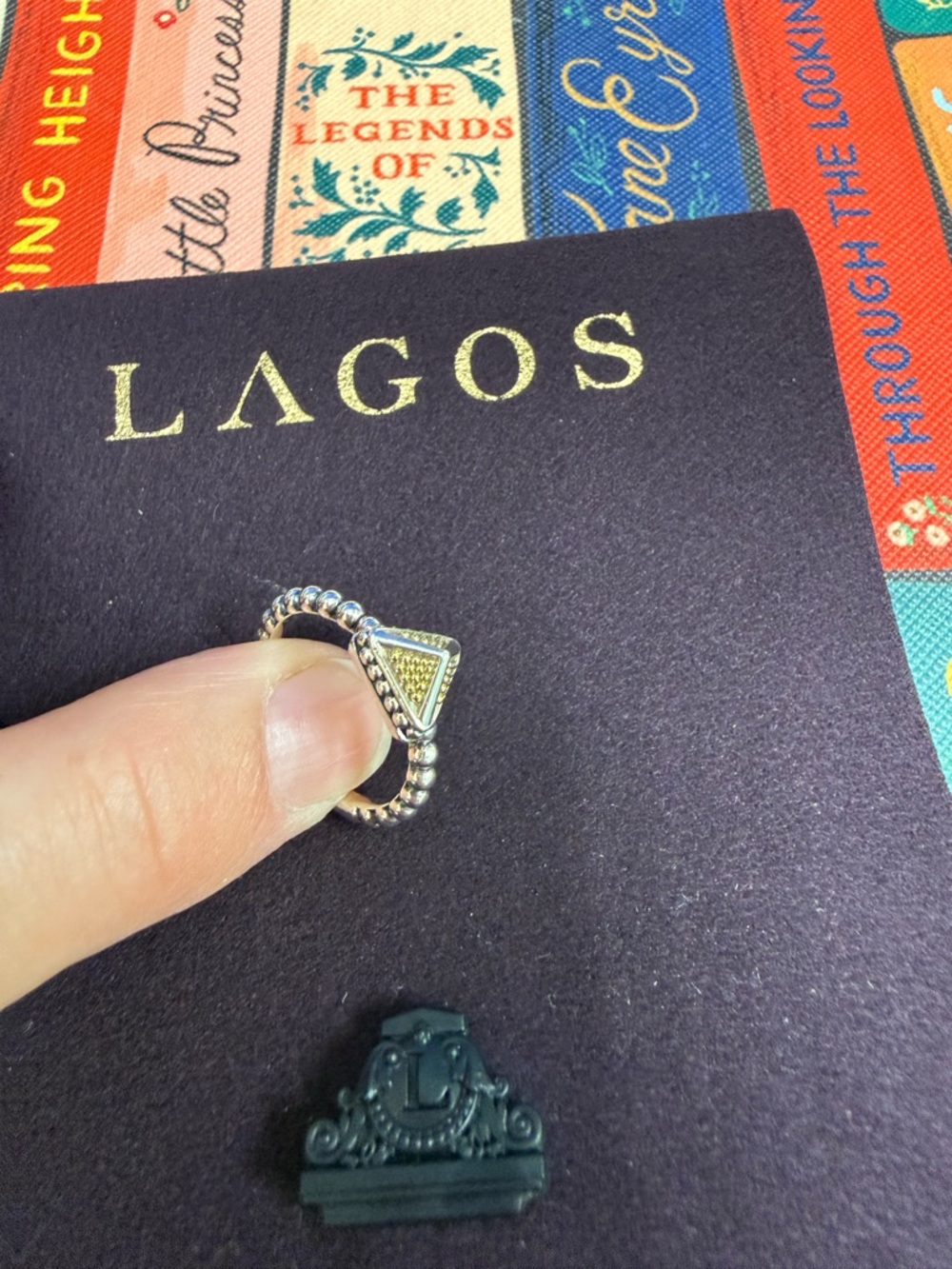 LAGOS Two-Tone Beaded Sterling Ring with Triangle Accent